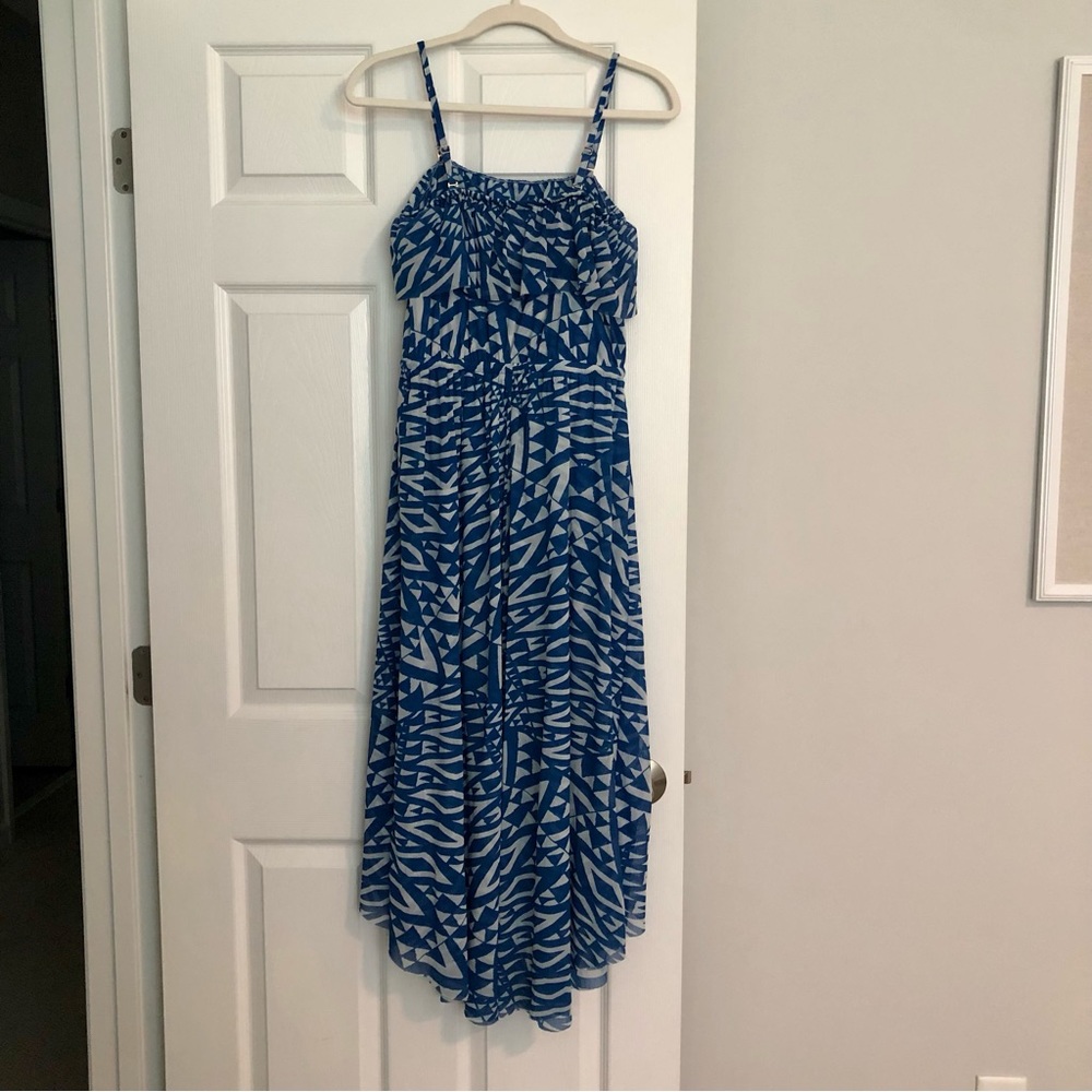 Anthropologie Sweet Pea Mesh Ruffled Azul Dress, size medium